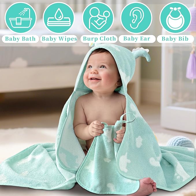 VOOVA & MOVAS 6 Pack 100% Cotton Baby Washcloths | 12x12 Inches | Highly Absorbent | Ultra-Soft Newborn Towels | Perfect Set,Baby Essentials |Dino & Ivory Colors