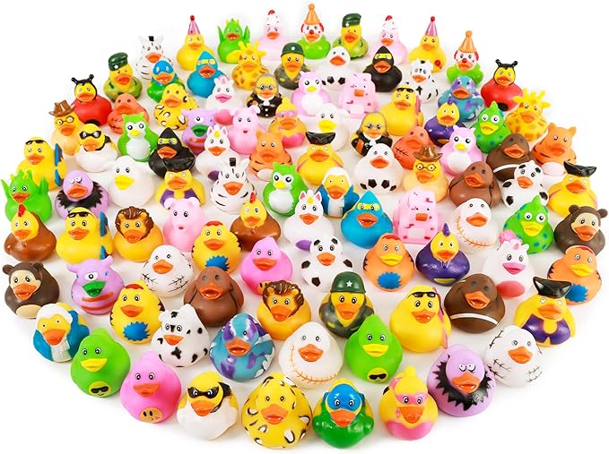 XY-WQ 100 Pack Rubber Duck for Jeeps Ducking - 2.3 Inch Bulk Floater Duck for Kids - Baby Bath Toy Assortment - Party Favors, Birthdays, Bath Time, and More (50 Varieties)