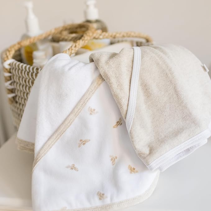 Burt's Bees Baby Hooded Towels, Absorbent Knit Terry, Super Soft Single Ply, 100% Organic Cotton