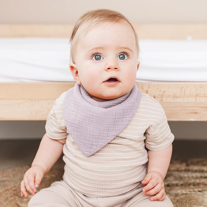Konssy Muslin Baby Bibs 10 Pack Baby Bandana Drool Bibs 100% Cotton for Unisex Boys and Girls, Soft Absorbent Set for Teething and Drooling