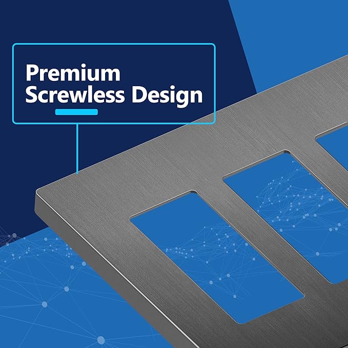 LIDER Brushed Finish Decorator Switch Cover, Screwless Wall Plate, Mid-Size 3-Gang 4.88" x 6.77", Unbreakable Polycarbonate Thermoplastic, UL Listed, LSWP-33M-BSG, Brushed Space Gray