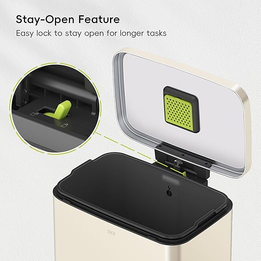 EKO Madison Vanilla Stainless Steel 50 Liter/13.2 Gallon Step Trash Can with Inner Liner - Fingerprint Resistant Finish