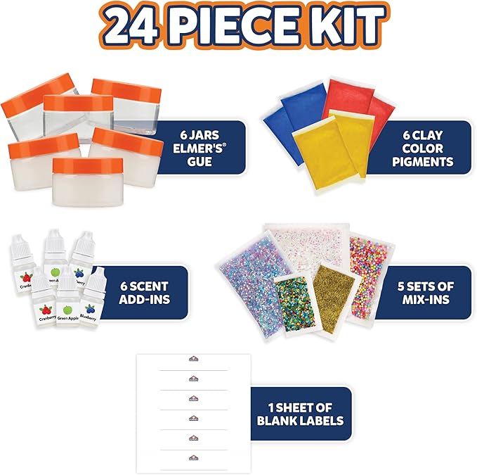 Elmer's Color Wheel Slime Kit, Includes Elmer's Gue Premade Slime, Clay Color Pigments, Scents, Sheet Labels, 24 Piece Kit