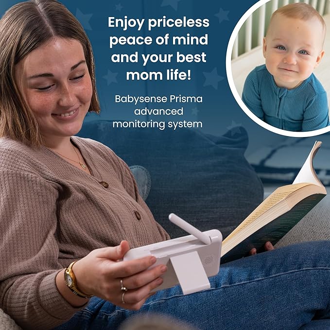 Babysense Prisma Baby Monitor with Camera and Audio, 5” HD Video Baby Monitor with 2 Cameras, 6-Color Night Light, Split Screen, Sound Machine with White Noise & Lullabies, Secure No WiFi