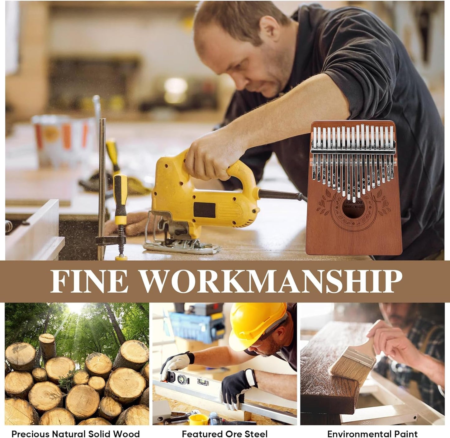 Kalimba Thumb Piano 17 Keys Instrument: Portable Mbira Finger Pianos Musical Gifts for Kids Adults Beginners - Mahogany Wood Handheld Piano with Tune Hammer, Music Book