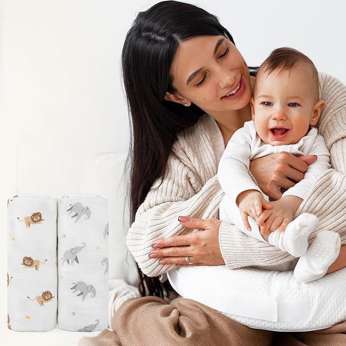 Muslin Baby Swaddle - Breathable Receiving Blankets for Newborn Baby, 70% Viscose derived from Bamboo, 30% Spandex, Imported