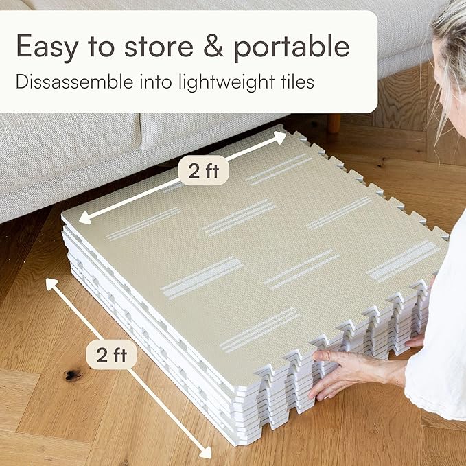 Lillefolk Baby Play Mat for Floor – 4x6ft Old White| Soft Non Toxic Premium EVA Foam Tiles for Tummy Time, Crawling & Playroom – Waterproof Interlocking Floor Mat for Babies & Toddlers (6 Tiles)