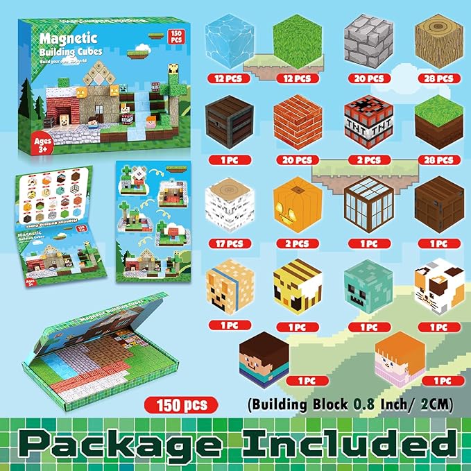Magnetic Blocks-150PCS Magnetic Building Blocks, Magnetic Tiles Kids Build Magnetic Cubes Constructions Toys 2025 Upgraded STEM Game Outdoor Toys, Christmas Birthday Gifts for Boys & Girls Ages 3+