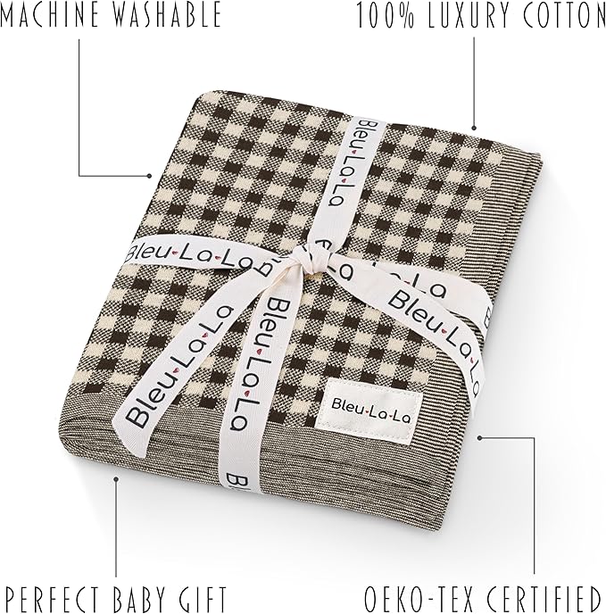 Checkered Baby Blanket for Baby Boys & Girls - 100% Soft Fine Cotton Quilt Receiving Swaddle Stroller Nursery Bed Blanket Unisex Gender Neutral for Newborns Toddlers (Plaid - Mocha)
