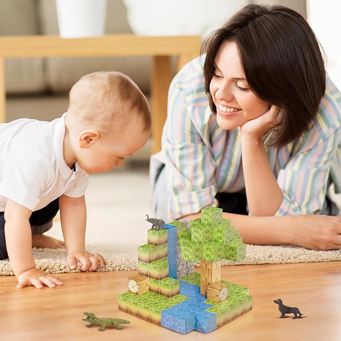 Contixo Magnetic Blocks - 100PCS Magnet Building Tiles Cubes for Kids Ages 3-8, STEM Stacking Learning Toys with Vibrant Colors, Educational Toddler Construction Toys for Creative Play, Birthday Gifts