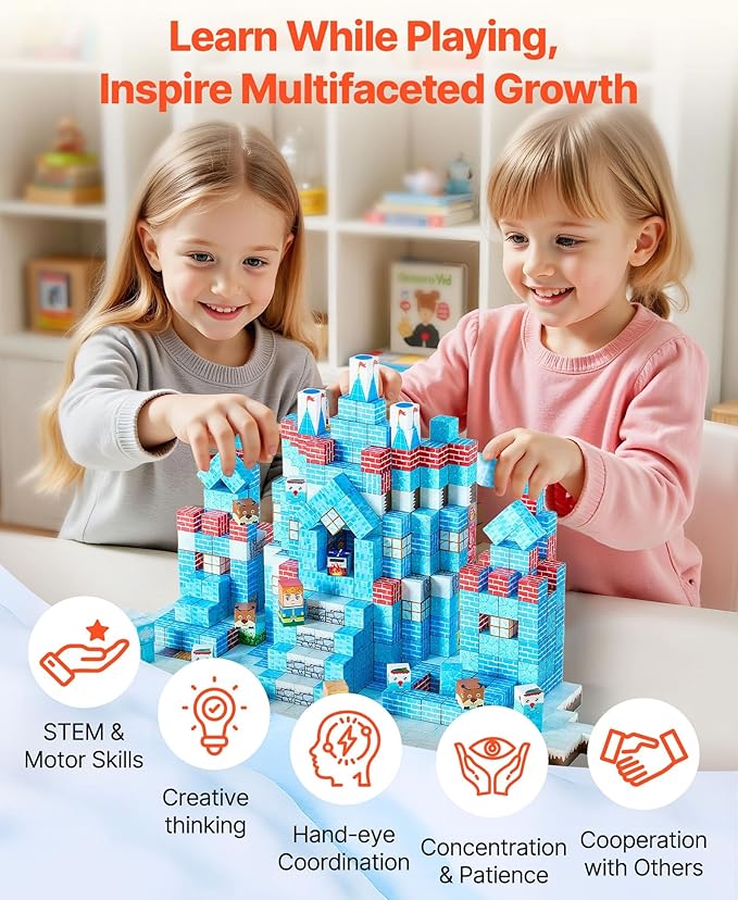 VEVOR Magnetic Blocks, 150 PCS Glacier Castle Set, Magnetic Building Cubes for Kids, STEM Montessori Sensory Toys for Christmas Birthday Gift, Construction Stacking Toy for 3+ Years Old Boys & Girls