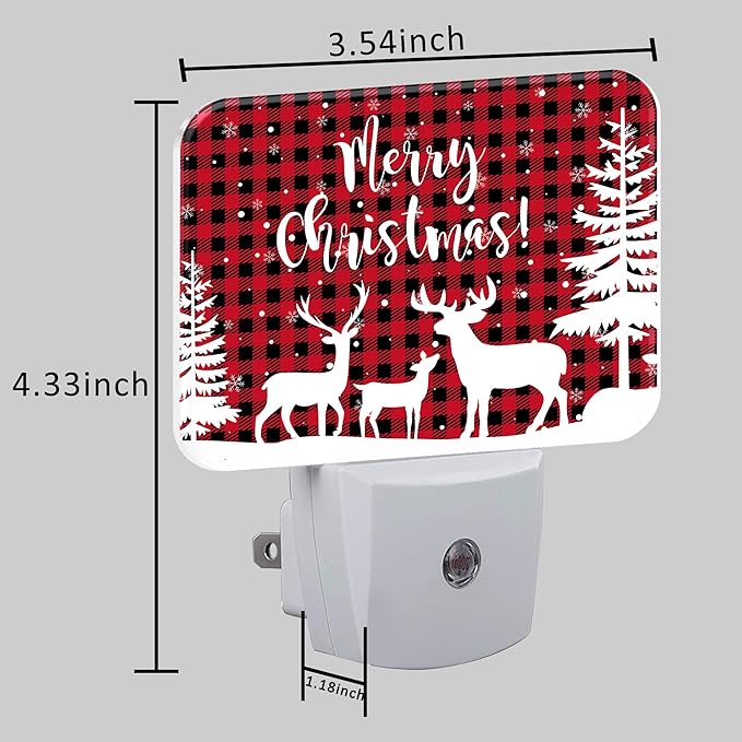 Christmas Elk and Tree Silhouette Night Light, Christmas Nightlight Plug into Wall with Dusk to Dawn Sensor for Kid Girls Boys Women Men Bedroom, Hallway, Kitchen, Bathroom, Stairs Decor