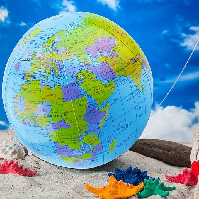 28 Pack 16 Inch Inflatable Globe Blow up Earth Globe Inflatable Beach Balls Bulk for Beach Swimming Pool Party Supplies