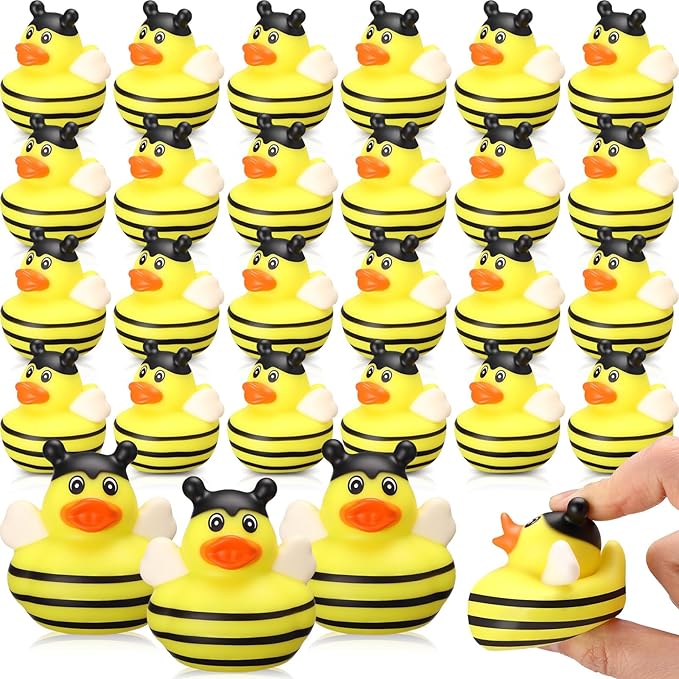 Jexine 24 Pieces Rubber Ducks 4 Styles Assorted Rubber Fun and Adorable Gifts Birthday Party Supplies Bathtub Floating Ducking Reward Gift Bag Filler(Bee Style)