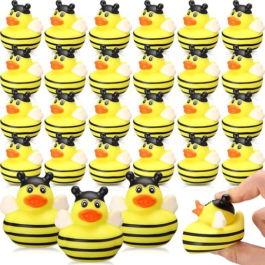 Jexine 24 Pieces Rubber Ducks 4 Styles Assorted Rubber Fun and Adorable Gifts Birthday Party Supplies Bathtub Floating Ducking Reward Gift Bag Filler(Bee Style)