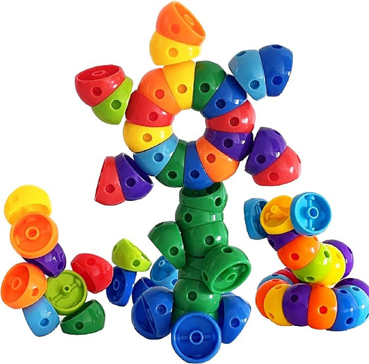 Snap n Twist Building Toys - Wocky Blocks - 80 Piece STEM Snap Cubes for Preschool & Elementary School, Tactile Sensory Toys for Boys & Girls, Ages 3+