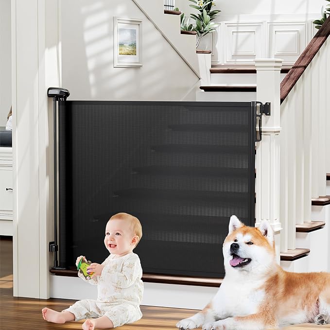probebi Retractable Baby, Child & Dog Gates for Stairs, Extends to 54" Wide 34" Tall, Use for Outdoor, Indoor, Hallways, Doorways, Deck, Porch, Black