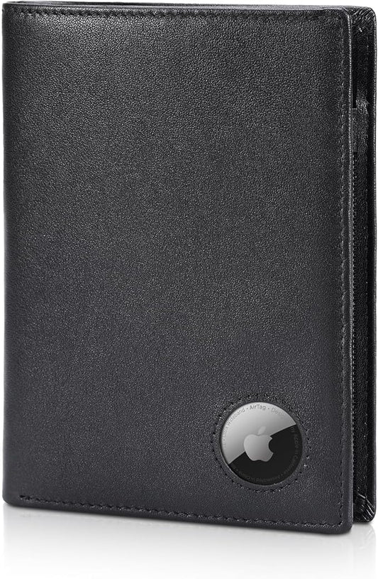 Polare Luxury RFID Blocking Leather Passport Holder Travel Wallet For Men and Women (Black with AirTag Slot)