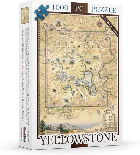 Yellowstone National Park Map Cardboard Jigsaw Puzzle - 1000 Pieces, Hand-Illustrated - Educational, Family Activity, Ages 8+, Includes Poster - 25.4 x 19.8