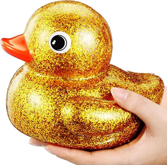 Honoson 6.89 Inch Giant Glitter Rubber Duck Big Glitter Rubber Duck Large Sparkly Duckling Bath Toy with Squeaky Sound for Summer Baby Shower Birthday Party Favor Gift(Gold)