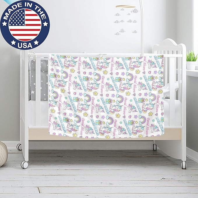 Ship Next Day, Personalized Baby Blanket for Boys Girls - Printed in USA, Custom Name Toddler Blanket with Rainbow Horse Pattern, Perfect Newborn Gift