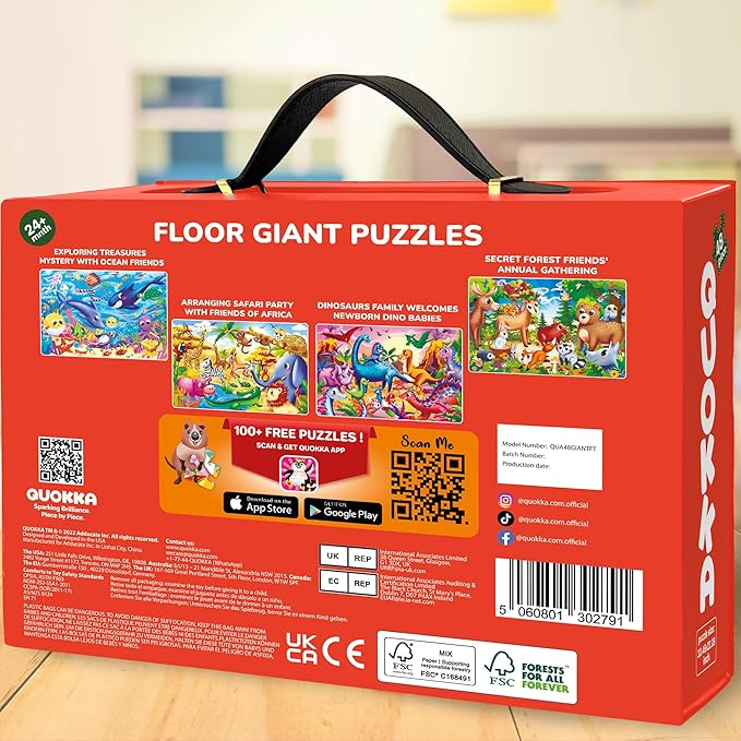 QUOKKA Giant Floor Puzzle for Kids Ages 4-6 – 2x3 Feet Extra-Thick 48 Pieces Toddler Puzzle Ages 3-5 – Firetrucks Educational Activity for Boys Girls – Premium Box with Sturdy Handle & Magnetic