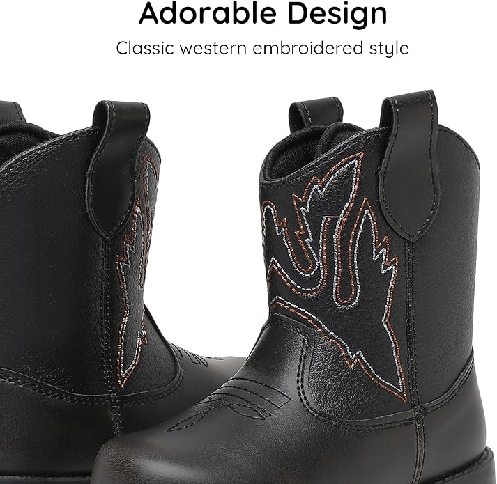 Blikcon Toddler Cowboy Boots for Boys Girls Baby Infant Cowgirl Boots Round Toe All Seasons 6-36 Months (Infant/Toddler)