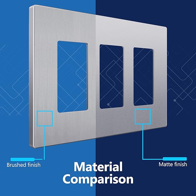 LIDER Brushed Finish Decorator Switch Cover, Screwless Wall Plate, Mid-Size 3-Gang 4.88" x 6.77", Unbreakable Polycarbonate Thermoplastic, UL Listed, LSWP-33M-BSV, Brushed Silver
