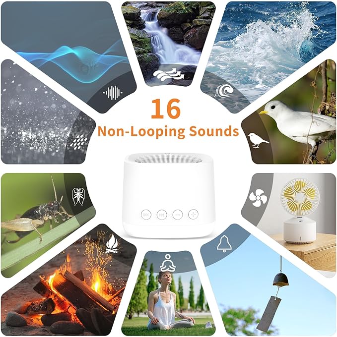 Portable Sound Machine for Sleep, Mini Travel White Noise Sound Machine with Amber Night Light, Long-Lasting Power, 16 Soothing Sounds, Memory, Timer for Adults Baby Office Privacy, Hotel