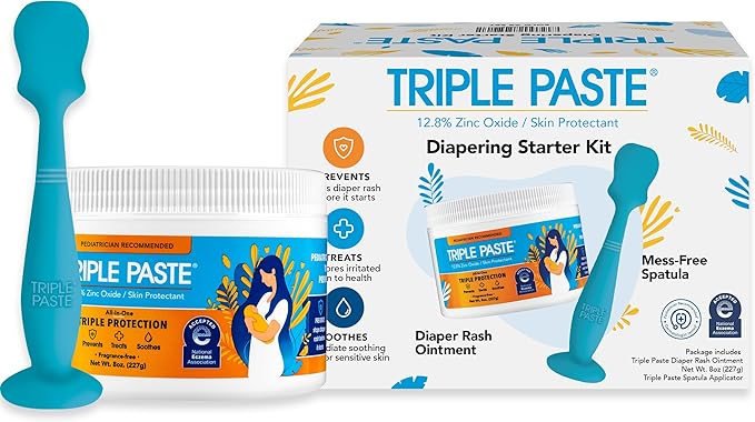 Triple Paste Diaper Rash Cream and Spatula Bundle - 8 oz Zinc Oxide Ointment and Spatula Treatment, Soothe and Prevent Rash with a Pediatrician-Recommended Hypoallergenic Formula