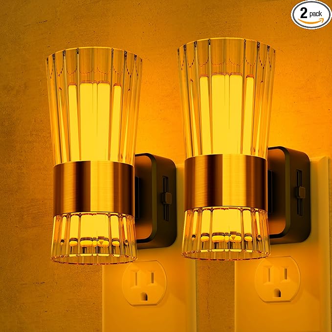 Night Light, Night Lights Plug into Wall, LED Amber NightLight with Dusk to Dawn Auto Light Sensor, Amber Light 0-100LM Adjustable Brightness, Wall Sconce Style Design for Bedroom Hallway, 2 Pack