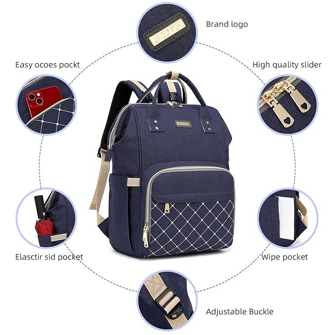Diaper Bag Backpack, Diaper Bags for Baby Girls Boys, Baby Bags for Moms Dads, Nappy Changing Bag with Insulated Pockets,Multi-functional Waterproof Backpack with Stroller straps-Blue
