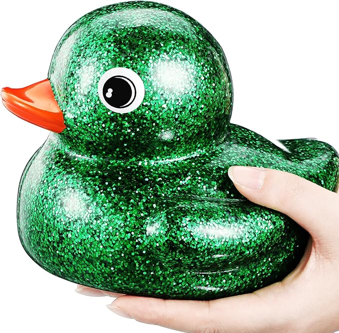 Honoson 6.89 Inch Giant Glitter Rubber Duck Big Glitter Rubber Duck Large Sparkly Duckling Bath Toy with Squeaky Sound for Summer Baby Shower Birthday Party Favor Gift(Green)