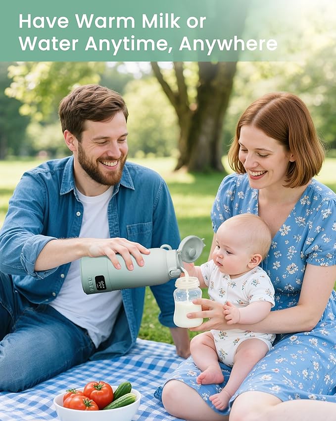 Portable Bottle Warmer Extended Battery Life - Dual Heating Modes for Breast Milk & Water, 17 Ounces, Fast Heating, Ideal for Travel, Outdoor, Baby Shower, Green