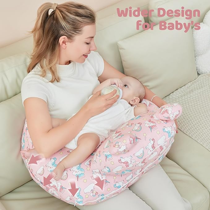 Nursing Pillow for Breastfeeding, Breast Feeding Pillow for Mom Support, Adjustable Waist Strap and Removable Cotton Cover, Unicorn