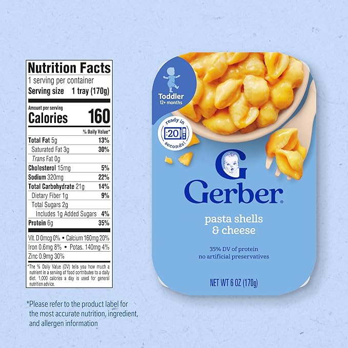 Gerber Mealtime for Toddler Pasta Shells & Cheese, 6 Ounce (Pack of 6)