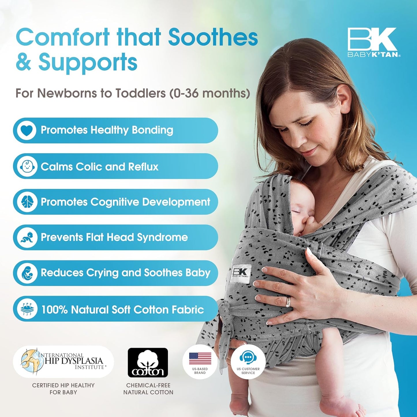 Plus-Size Original Baby K'tan Baby Carrier: #1 Easy Pre-Wrapped, Slip-On, No Rings, No Buckles | 5 in 1 Baby Sling Gift | Hands Free Infant Wrap - Newborn to Toddler up to 35lb Women 22-24, Men 47-52