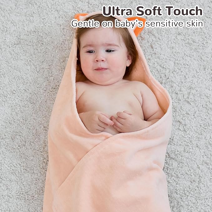 Viviland 2 Pack Hooded Baby Towels, Soft 100% Cotton Baby Bath Towels with Hood, Extra Thick and Absorbent, Essential for Newborns, Kids, Infants - Girls and Boys (Dinosaur & Fox)