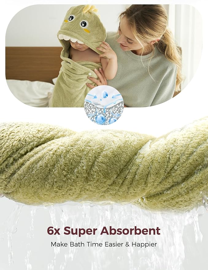 Momcozy Baby Bath Towels with Visualize Health Label - Ultra Soft & Absorbent Coral Fleece Hooded Towels for Newborn, Infant, Toddler (0-36 Months) Bath Essentials (Large Size,2 Pack)