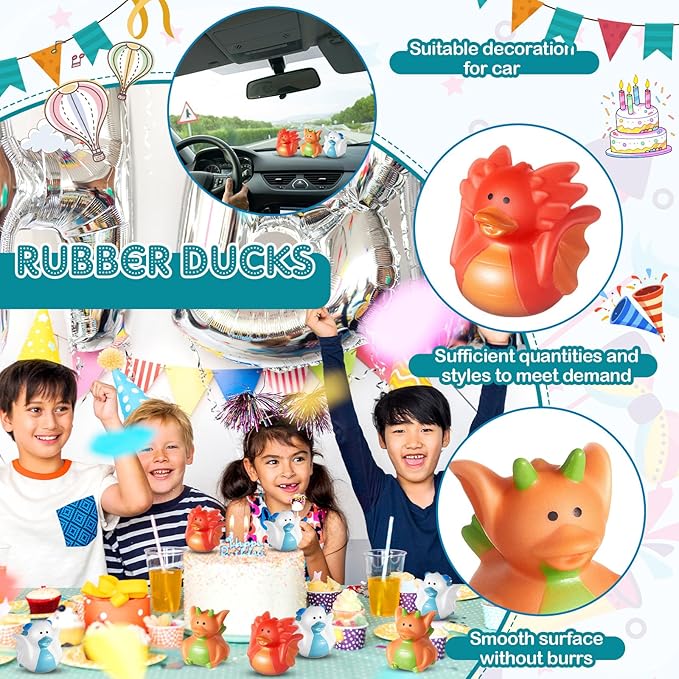 Deekin 24 Pcs Assorted Rubber Ducks in Bulk, 2 Inch Rubber Duckies for Party Supplies, Mini Bath Toys for Baby Shower Pool Party (Dragon)