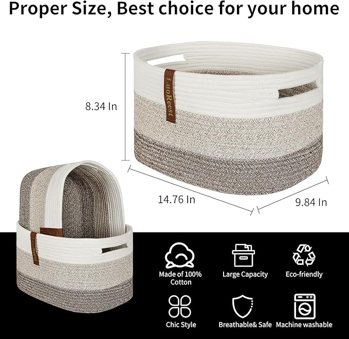 Woven Rope Basket Bins Cube Shelf Closet Storage | 15109' Cute Baby Basket for Nursery | 3 Pack (Gradient Yellow)