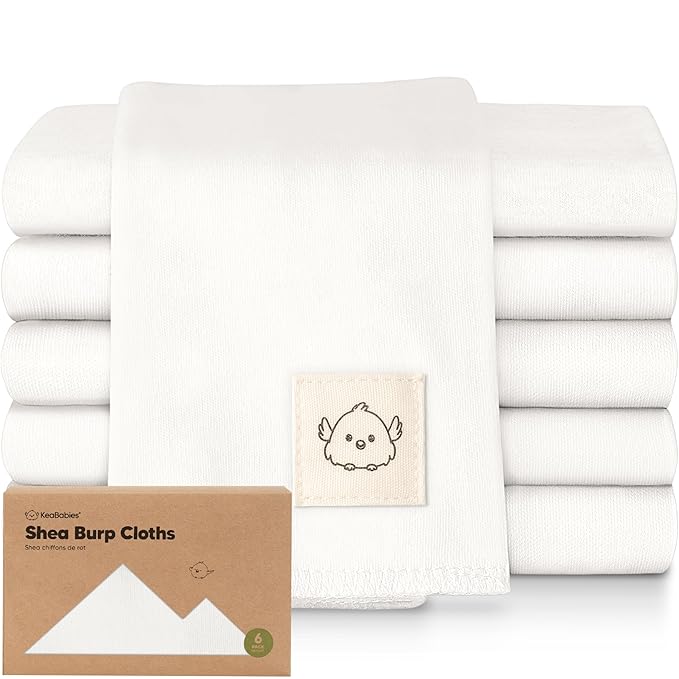 Organic Burp Cloths Baby Boy, Girl - 6-Pack Large Cotton Burping Cloths for Babies, Spit Up Rags, Super Absorbent, Ultra Soft Newborn Rag, Gender Neutral, Machine Washable, Durable (Soft White)