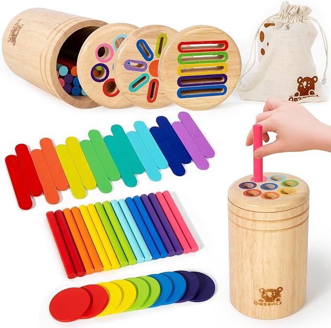 Wooden Sorting Toy for Toddlers 1-3 - Fine Motor Skills Toys，Baby Coin Bank & Color Matching Game - Sensory Educational Toy for Boys Girls TravelActivities（3in1）