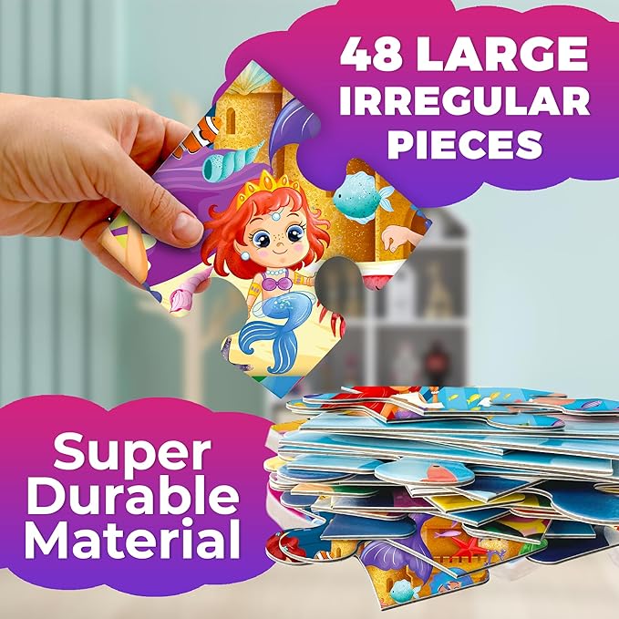 QUOKKA Giant Floor Puzzles for Kids Ages 4-6 - 2x3 Feet Extra-Thick 48 Pieces Toddler Puzzle Ages 3-5 – Mermaid Educational Activity for Boys Girls – Premium Box with Sturdy Handle & Magnetic Closure