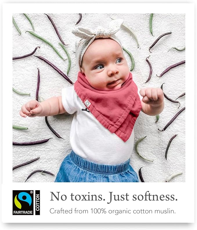 Kishu Baby Indi Organic Baby Bandana Bibs – Fairtrade 4-Way Reversible Drool Bibs for Boys & Girls – Unisex (Set of 5)