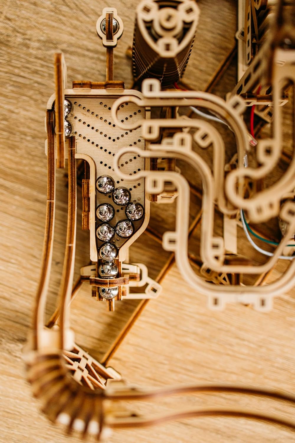 Wood Trick Wooden Marble Run Spiral Electric Motorized - Wooden 3D Puzzles for Adults and Kids to Build - 13x13 - Roller Coaster Mechanical Wooden Model Kits for Adults and Teens to Build