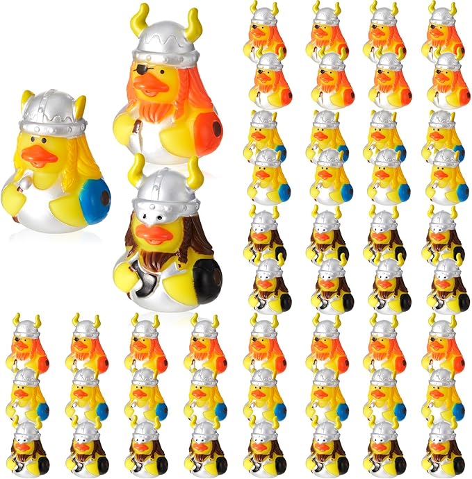 Deekin 50 Pcs Assorted Viking Rubber Ducks in Bulk, 2 Inch Rubber Duckies for Medieval Themed Party Supplies, Mini Bath Toys for Baby Shower Pool Party