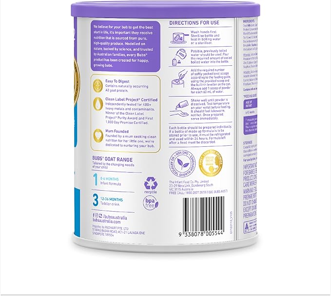 Aussie Bubs Australian Goat Milk-Based Toddler Formula, For Kids 12-36 months, Made with Fresh Goat Milk, 28.2 oz