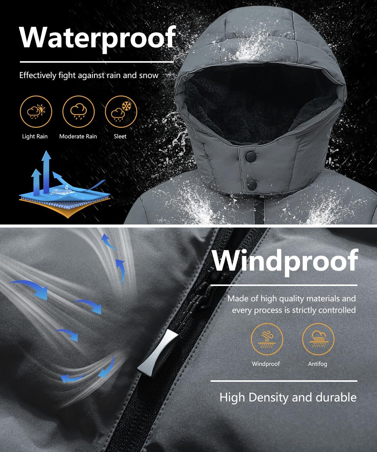 Kids Boy's Winter Coat Fleece Lined Waterproof Jacket Puffy Cotton Coat Thick Hooded Down Outdoor Coats