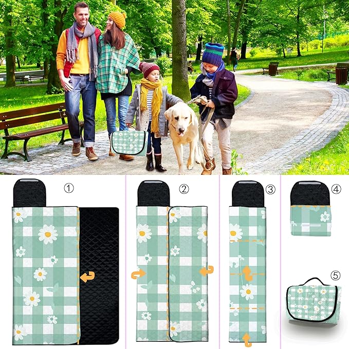 Extra Large Picnic Blanket Waterproof,80"x 80"Foldable Machine Washable Beach Blanket,Outdoor Blanket for 6-8 Adults,Suitable for Indoor Crawling,Park Beach,Camping,Hiking,Family Travel(Light green)